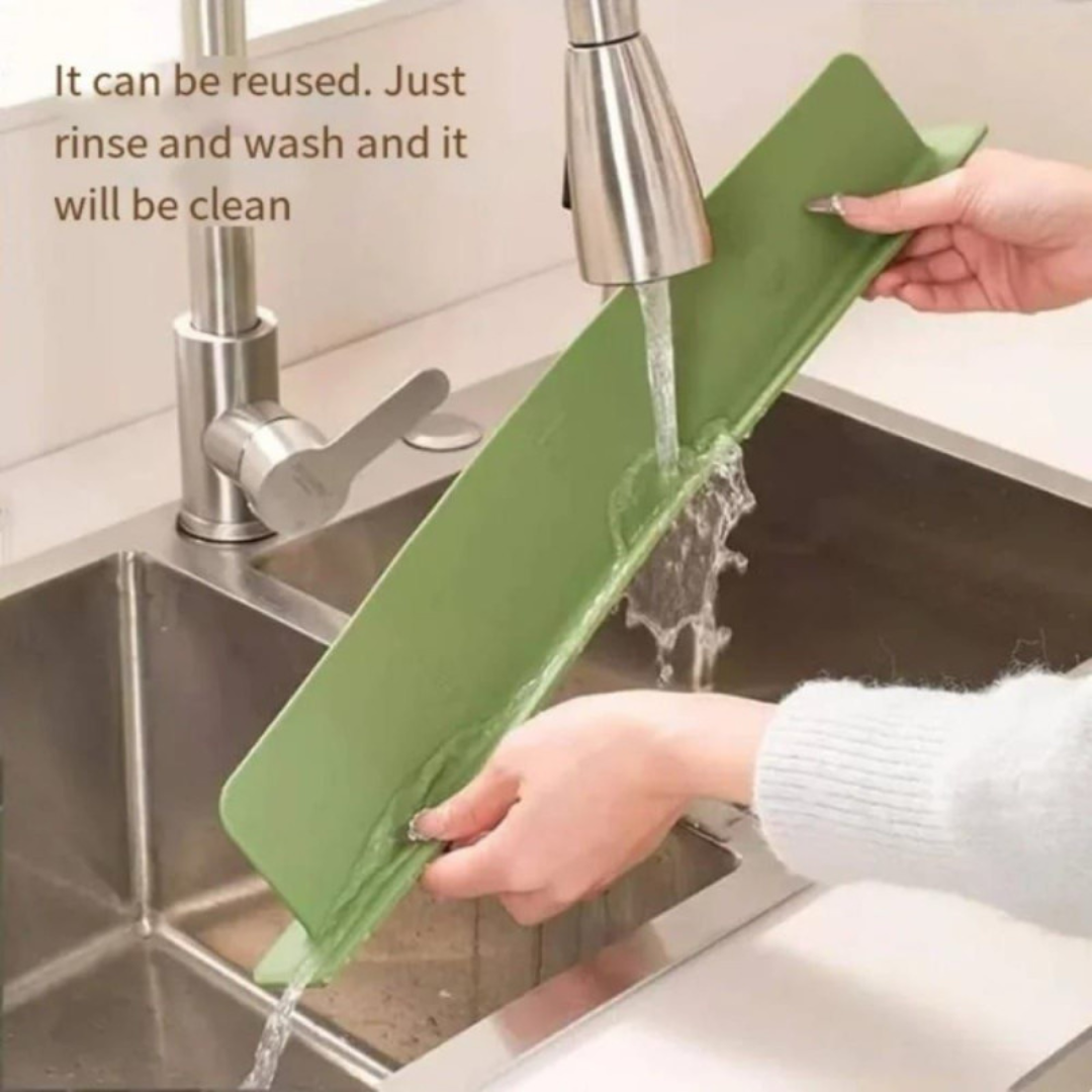 Silicone sink splash guard with suction cups from Avira Official Store, designed to protect countertops from water splashes.